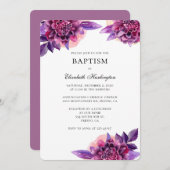 Paarse bloemen waterverf doopuitnodiging kaart (Voorkant / Achterkant)