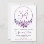 Paarse Bloemen Waterverf Elegant 34ste verjaardag Kaart (Voorkant)