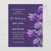 Paarse Bloemen Waterverf Elegant Eenvoudige Bruilo (Voorkant)