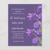 Paarse Bloemen Waterverf Elegant Eenvoudige Bruilo (Voorkant)