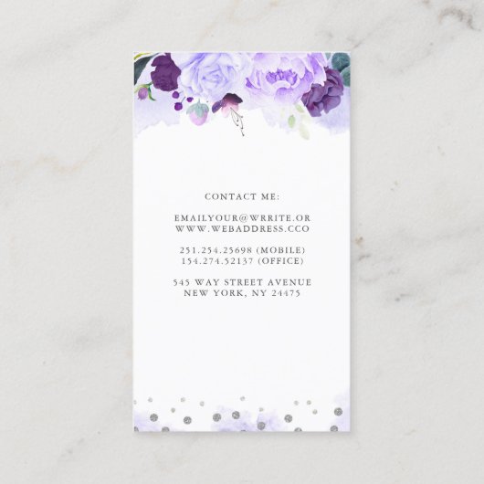 Paarse Bloemen Waterverf Elegant en Modern Visitekaartje (Achterkant)