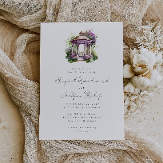 Paarse Bloemen Waterverf Gazebo bruiloft uitnodigi Kaart
