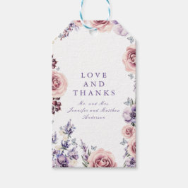 Paarse Bloemen Waterverf Gift Labels Cadeaulabel