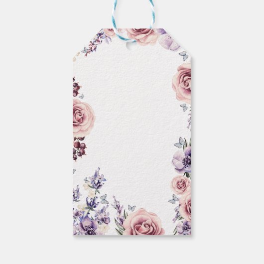 Paarse Bloemen Waterverf Gift Labels Cadeaulabel (Achterkant)