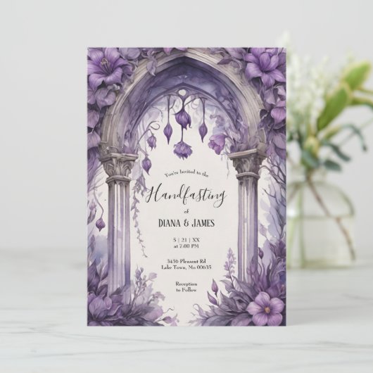 Paarse Bloemen Waterverf Gotische Pagan Handfasten Kaart (Staand voorkant)