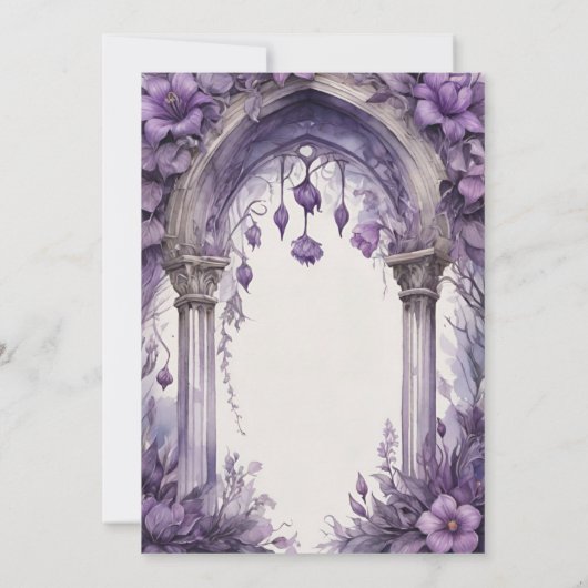 Paarse Bloemen Waterverf Gotische Pagan Handfasten Kaart (Achterkant)