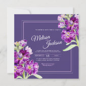 Paarse bloemen waterverf kunst bruiloft kaart (Voorkant)