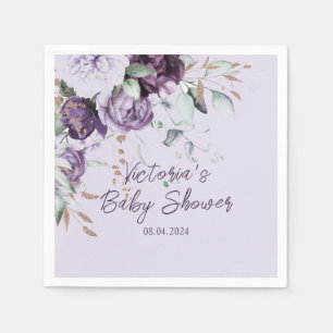 Paarse Bloemen Waterverf Lavendel Baby shower Servet