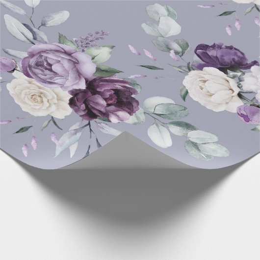 Paarse Bloemen Waterverf Modern Cadeaupapier (Hoek)