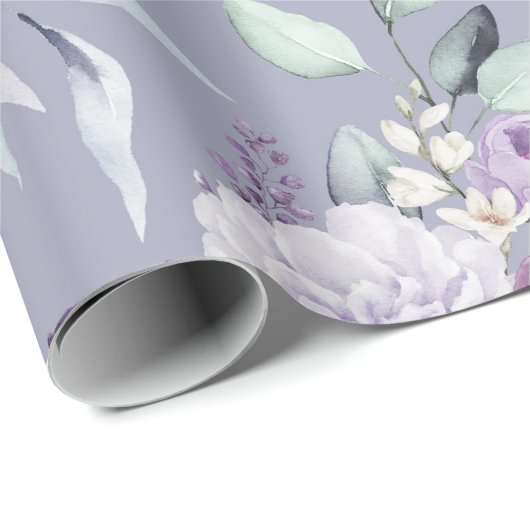 Paarse Bloemen Waterverf Modern Cadeaupapier (Rol Hoek)