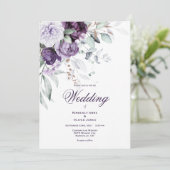 Paarse Bloemen Waterverf Modern Huwelijksuitnodigi Kaart (Staand voorkant)