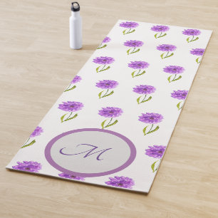 Paarse Bloemen waterverf Monogram Botanisch Yogamat