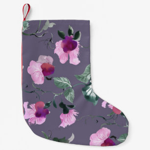 Paarse bloemen: waterverf naadloos patroon. kleine kerstsok