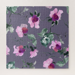 Paarse bloemen: waterverf naadloos patroon. legpuzzel
