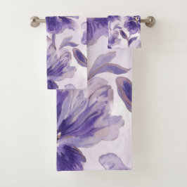 Paarse Bloemen Waterverf Paarse Bloemen Geschilder Bad Handdoek