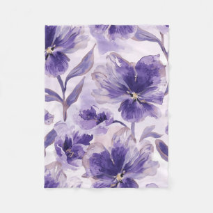 Paarse Bloemen Waterverf Paarse Bloemen Geschilder Fleece Deken