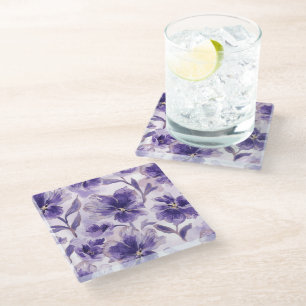 Paarse Bloemen Waterverf Paarse Bloemen Geschilder Glazen Onderzetter