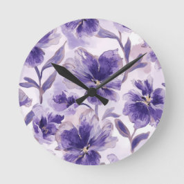 Paarse Bloemen Waterverf Paarse Bloemen Geschilder Ronde Klok