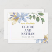 Paarse Bloemen Waterverf Save the Date Briefkaart (Voorkant / Achterkant)