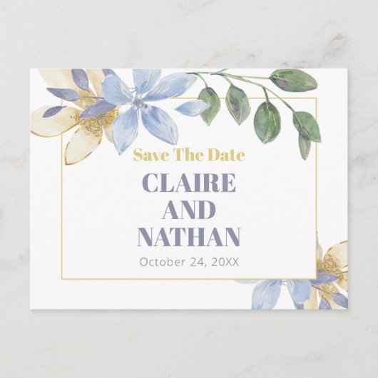 Paarse Bloemen Waterverf Save the Date Briefkaart (Voorkant)