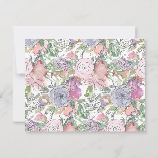 Paarse Bloemen Waterverf Schets Gepersonaliseerde  Notitiekaartje (Achterkant)