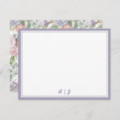Paarse Bloemen Waterverf Schets Monogram Notitiekaartje (Voorkant / Achterkant)