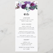 Paarse Bloemen Waterverf Script Bruiloft Diner Menu (Voorkant)