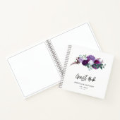 Paarse Bloemen Waterverf Script Bruiloft Gast Notitieboek (Binnen)