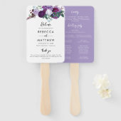 Paarse Bloemen Waterverf Script bruiloft programma Handwaaier (Voorkant en achterkant)