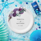 Paarse Bloemen Waterverf Script Huwelijksreceptie Papieren Bordje (Feest)
