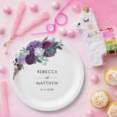 Paarse Bloemen Waterverf Script Huwelijksreceptie Papieren Bordje (Feest)