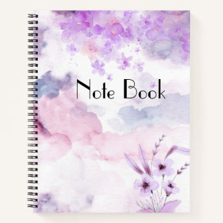 Paarse Bloemen Waterverf Spiraal Notitieboek