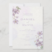 Paarse Bloemen Waterverf Stijl bruiloft Kaart (Voorkant)