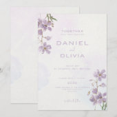 Paarse Bloemen Waterverf Stijl bruiloft Kaart (Voorkant / Achterkant)