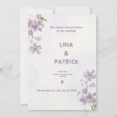 Paarse Bloemen Waterverf Stijl Huwelijksuitnodigin Kaart (Voorkant)