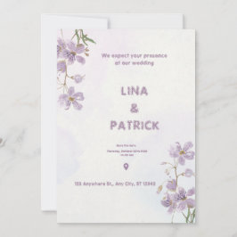 Paarse Bloemen Waterverf Stijl Huwelijksuitnodigin Kaart