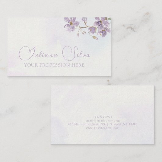 Paarse bloemen Waterverf stijl Visitekaartje (Voorkant / Achterkant)