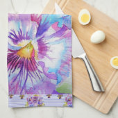 Paarse bloemen Waterverf Tea Towel Theedoek (Quarter Fold)