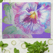 Paarse bloemen Waterverf Tea Towel Theedoek (Gevouwen)