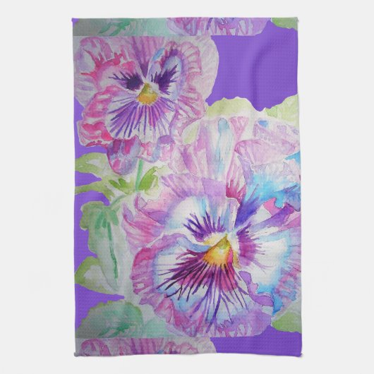 Paarse bloemen Waterverf Tea Towel Theedoek (Verticaal)
