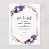 Paarse Bloemen Waterverf Trouwen Save the Date Aankondigingskaart (Voorkant)