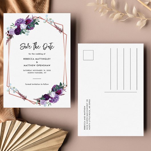 Paarse Bloemen Waterverf Trouwen Save the Date Aankondigingskaart