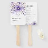 Paarse Bloemen Waterverf Trouwprogramma's Handwaaier (Voorkant en achterkant)