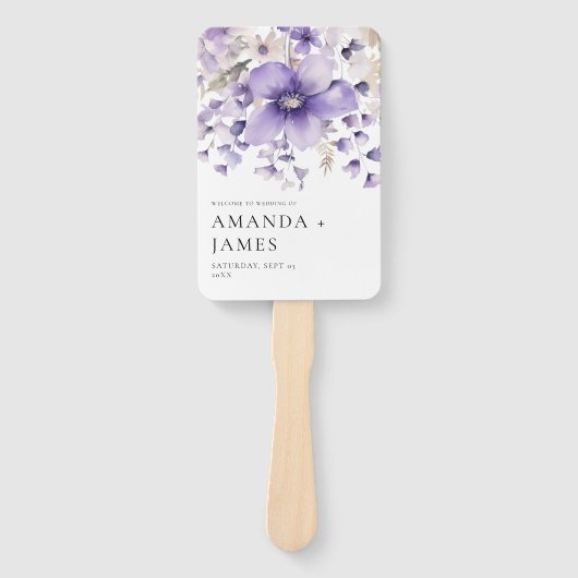 Paarse Bloemen Waterverf Trouwprogramma's Handwaaier (Voorkant)