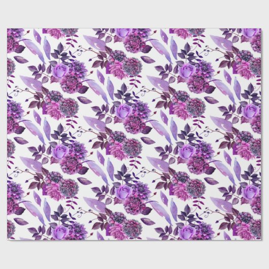 Paarse bloemen waterverf Violet floral Botanical Cadeaupapier (Vlak)