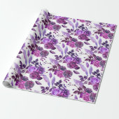 Paarse bloemen waterverf Violet floral Botanical Cadeaupapier (Uitgerold)