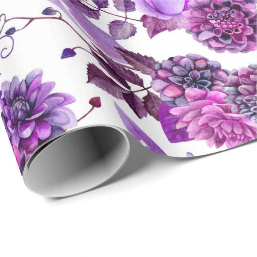 Paarse bloemen waterverf Violet floral Botanical Cadeaupapier (Rol Hoek)