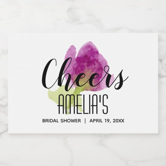 Paarse Bloemen Waterverf Vrijgezellenfeest Mini Sparkling Wijnetiket (Enkel label)