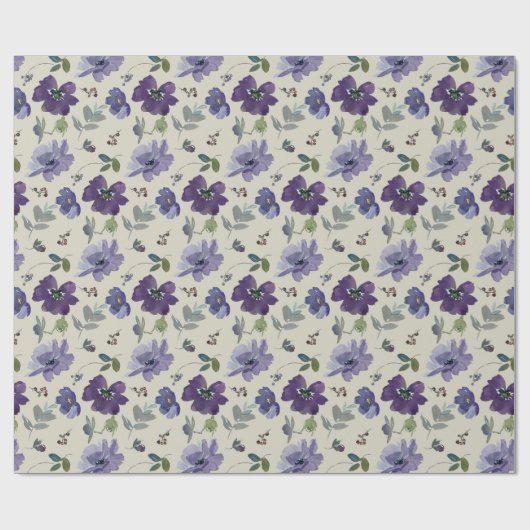 Paarse Bloemen Waterverf Wrapping Papier (Vlak)