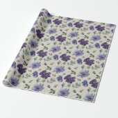 Paarse Bloemen Waterverf Wrapping Papier (Uitgerold)
